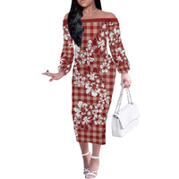 Hibiscus Pakala Fantasy Red Off The Shoulder Long Sleeve Dress Tropical Floral Stylized - Polynesian Pride