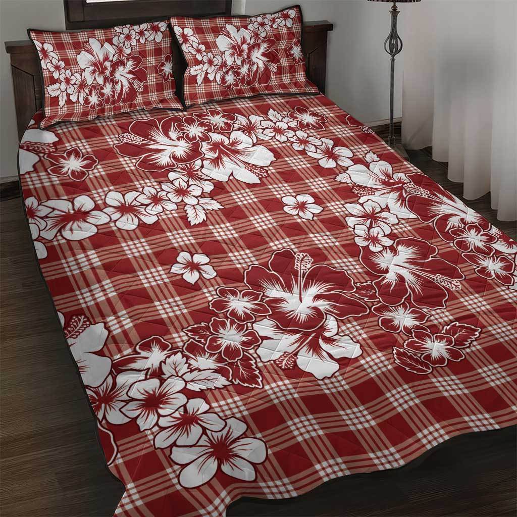 Hibiscus Pakala Fantasy Red Quilt Bed Set Tropical Floral Stylized - Polynesian Pride