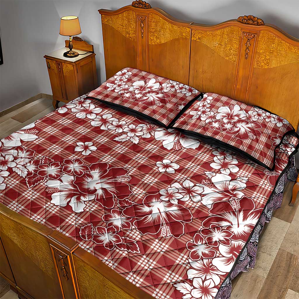 Hibiscus Pakala Fantasy Red Quilt Bed Set Tropical Floral Stylized - Polynesian Pride