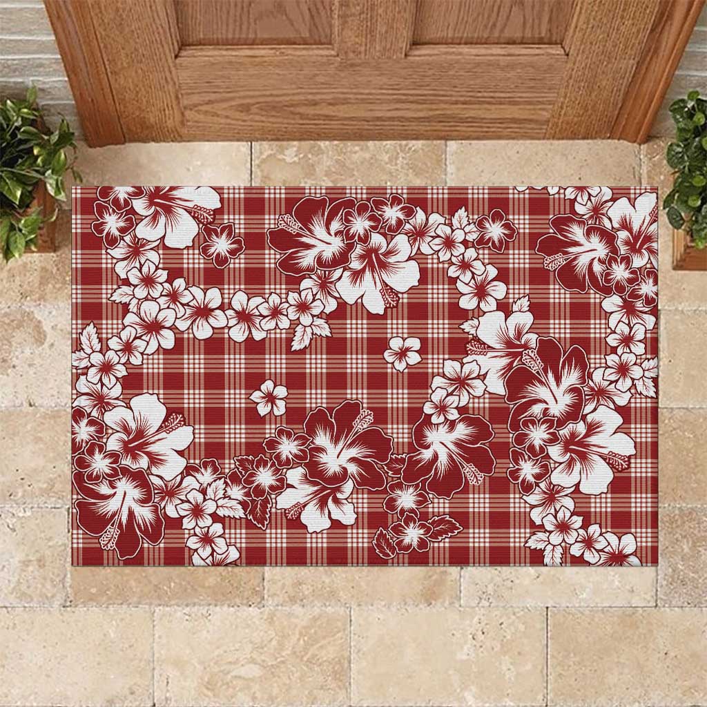 Hibiscus Pakala Fantasy Red Rubber Doormat Tropical Floral Stylized - Polynesian Pride
