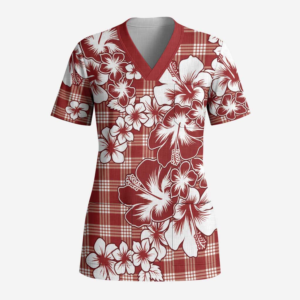 Hibiscus Pakala Fantasy Red Scrub Top Tropical Floral Stylized LT01 Adult Red - Polynesian Pride