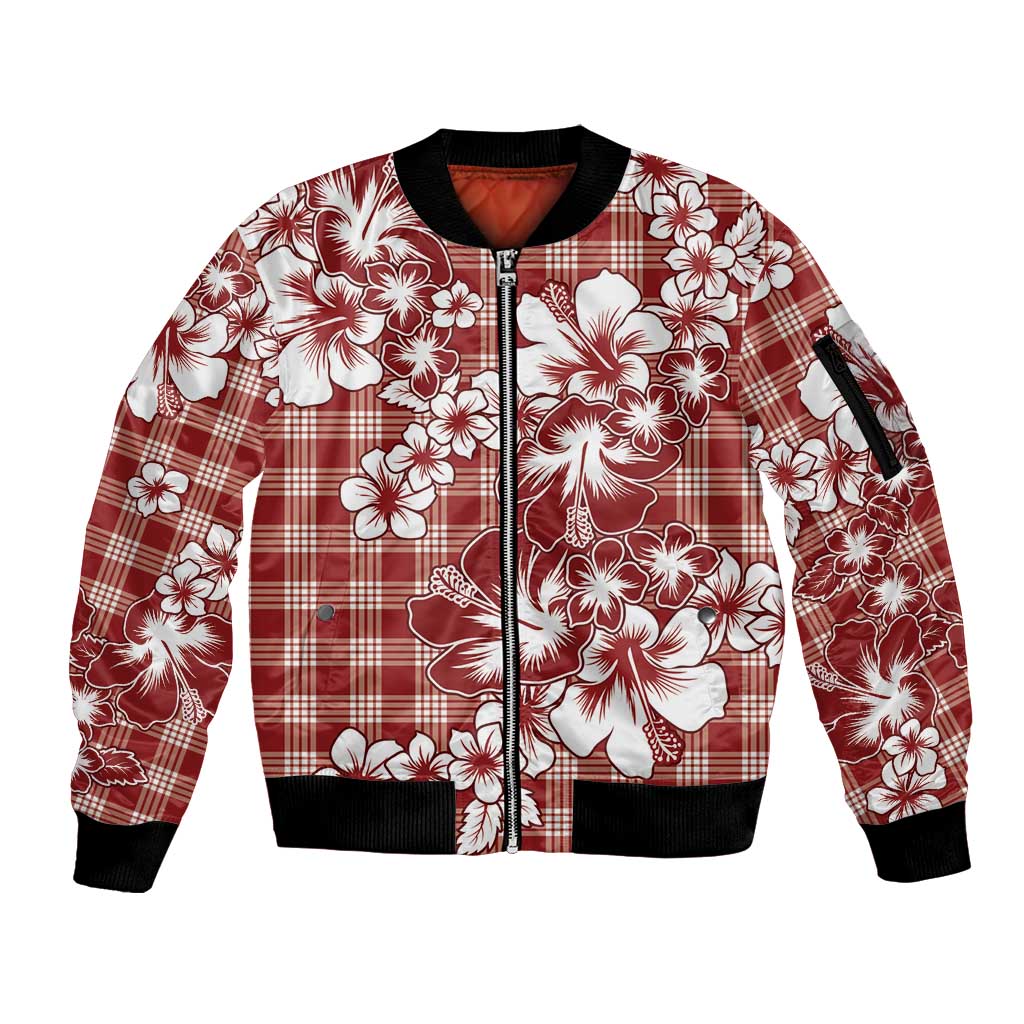 Hibiscus Pakala Fantasy Red Sleeve Zip Bomber Jacket Tropical Floral Stylized - Polynesian Pride