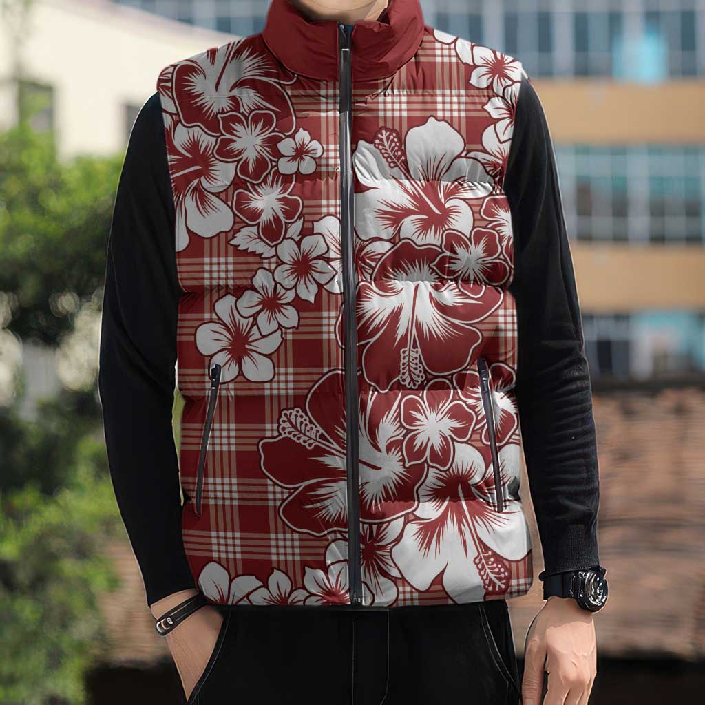 Hibiscus Pakala Fantasy Red Sleeveless Puffer Jacket Tropical Floral Stylized - Polynesian Pride