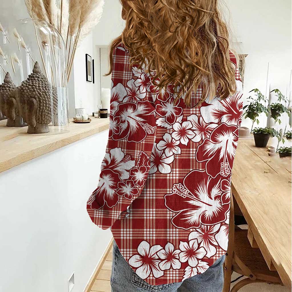Hibiscus Pakala Fantasy Red Women Casual Shirt Tropical Floral Stylized - Polynesian Pride