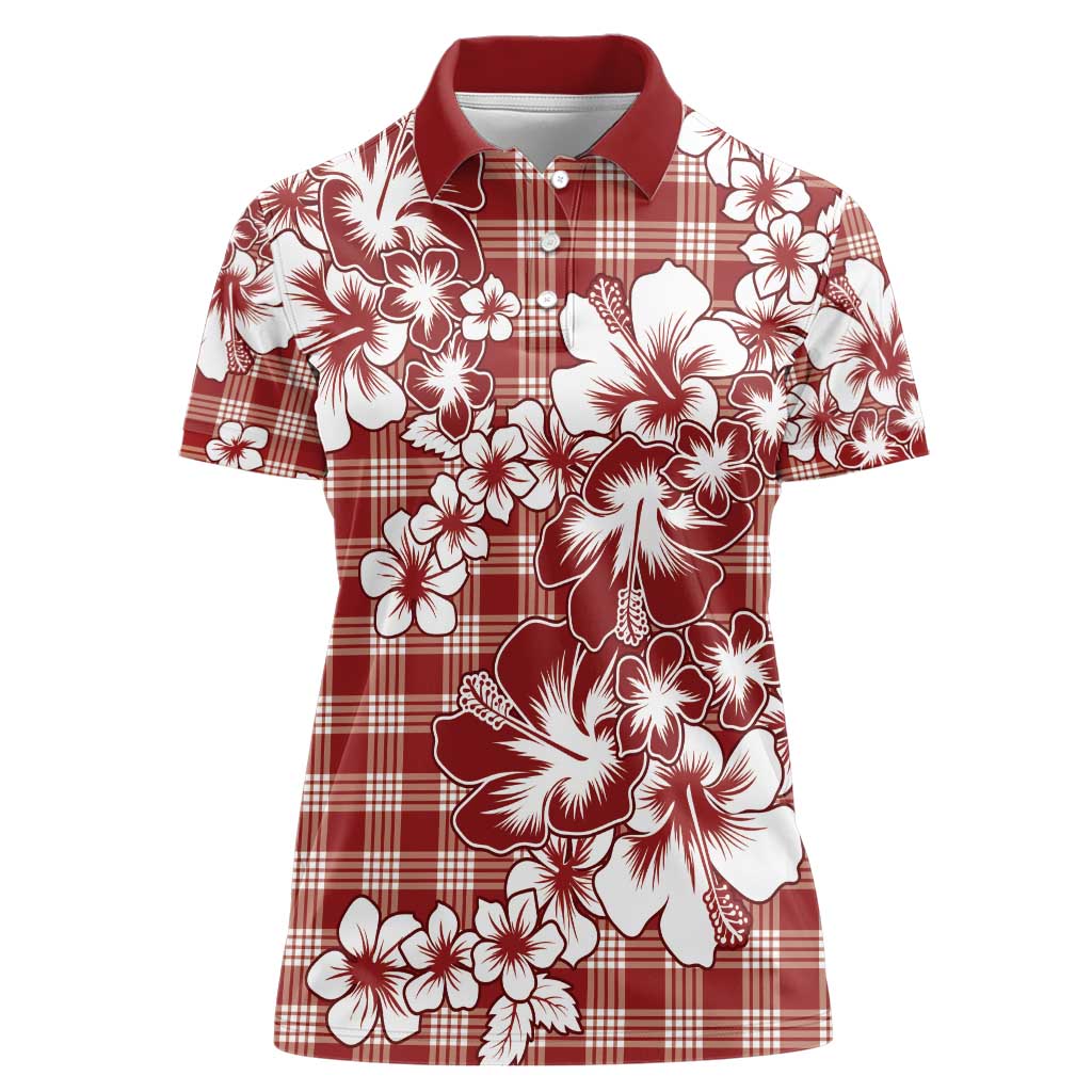 Hibiscus Pakala Fantasy Red Women Polo Shirt Tropical Floral Stylized - Polynesian Pride