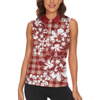 Hibiscus Pakala Fantasy Red Women Sleeveless Polo Shirt Tropical Floral Stylized - Polynesian Pride