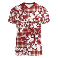 Hibiscus Pakala Fantasy Red Women V-Neck T-Shirt Tropical Floral Stylized - Polynesian Pride