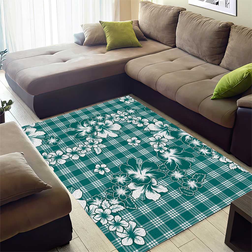 Hibiscus Pakala Aqua Teal Area Rug Tropical Floral Stylized - Polynesian Pride
