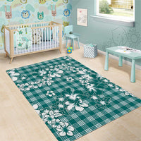 Hibiscus Pakala Aqua Teal Area Rug Tropical Floral Stylized - Polynesian Pride