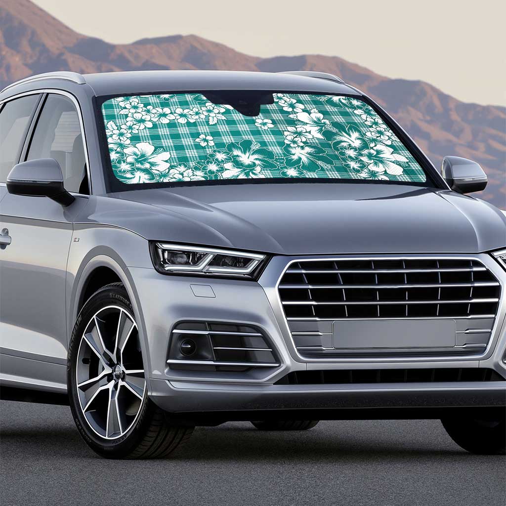 Hibiscus Pakala Aqua Teal Auto Sun Shade Tropical Floral Stylized - Polynesian Pride