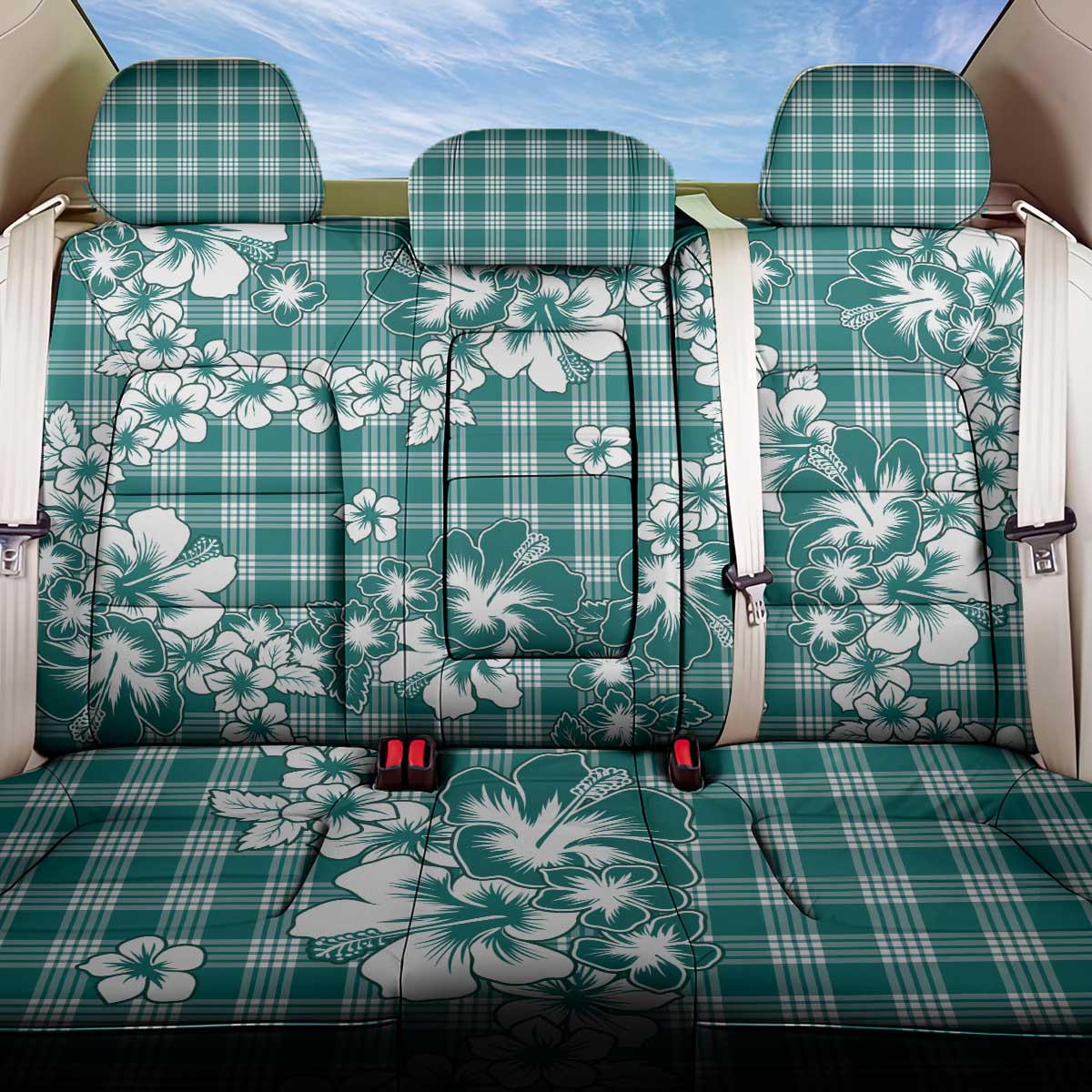 Hibiscus Pakala Aqua Teal Back Car Seat Cover Tropical Floral Stylized - Polynesian Pride