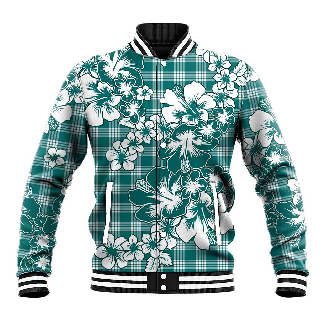 Hibiscus Pakala Aqua Teal Baseball Jacket Tropical Floral Stylized - Polynesian Pride