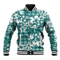 Hibiscus Pakala Aqua Teal Baseball Jacket Tropical Floral Stylized - Polynesian Pride