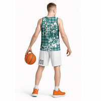Hibiscus Pakala Aqua Teal Basketball Jersey Tropical Floral Stylized - Polynesian Pride
