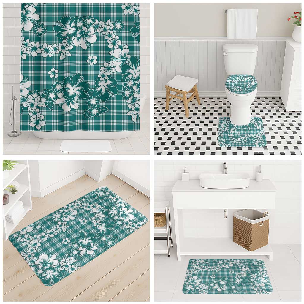 Hibiscus Pakala Aqua Teal Bathroom Set Tropical Floral Stylized - Polynesian Pride