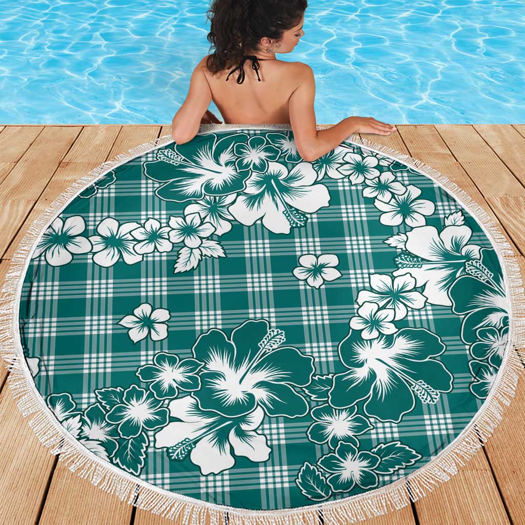 Hibiscus Pakala Aqua Teal Beach Blanket Tropical Floral Stylized - Polynesian Pride