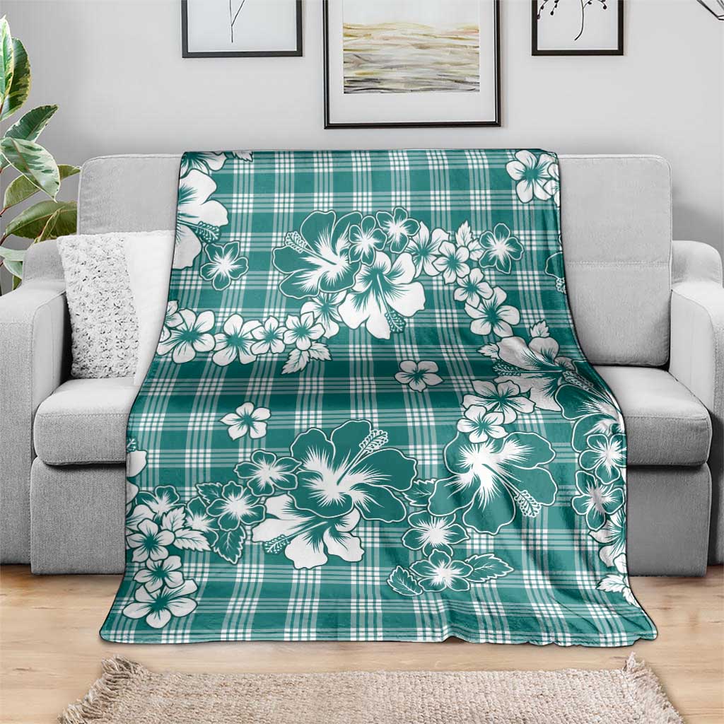 Hibiscus Pakala Aqua Teal Blanket Tropical Floral Stylized - Polynesian Pride