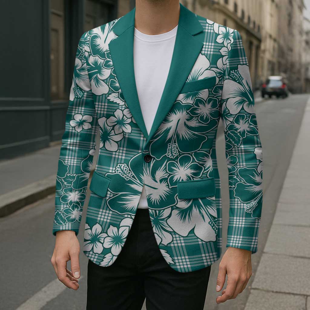 Hibiscus Pakala Aqua Teal Blazer Tropical Floral Stylized LT01 - Polynesian Pride