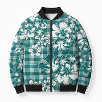 Hibiscus Pakala Aqua Teal Bomber Puffer Jacket Tropical Floral Stylized - Polynesian Pride