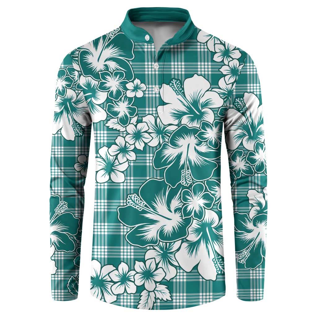 Hibiscus Pakala Aqua Teal Button Sweatshirt Tropical Floral Stylized - Polynesian Pride