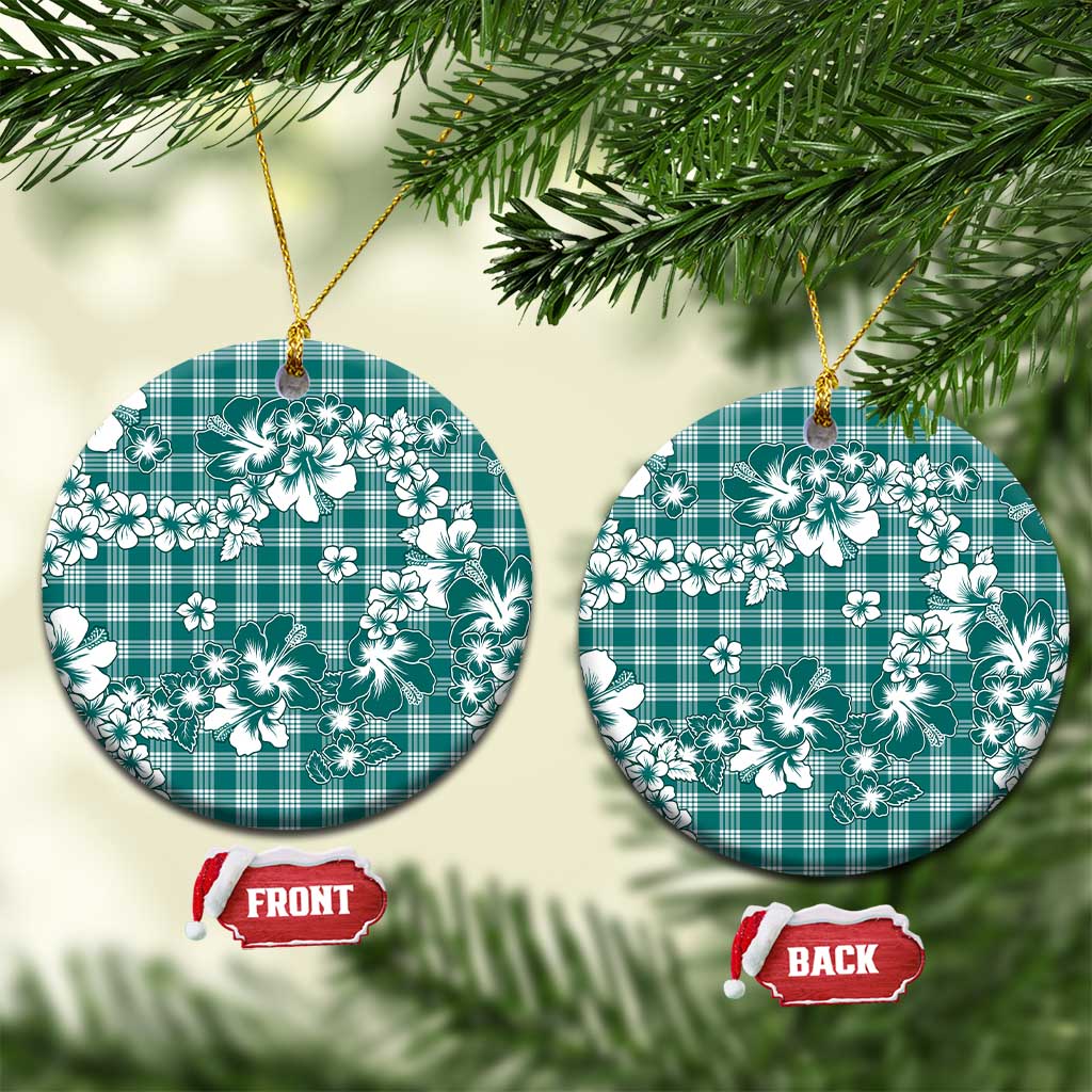 Hibiscus Pakala Aqua Teal Ceramic Ornament Tropical Floral Stylized - Polynesian Pride
