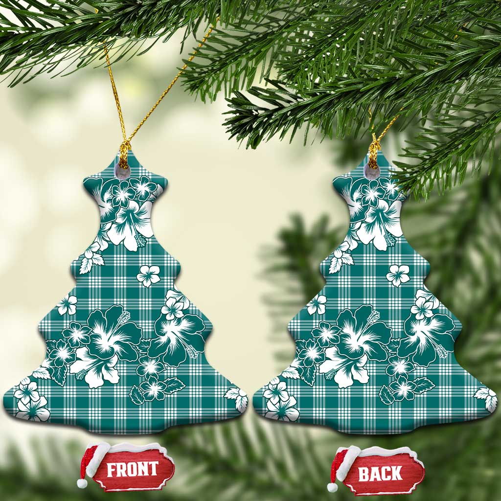 Hibiscus Pakala Aqua Teal Ceramic Ornament Tropical Floral Stylized - Polynesian Pride