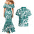 Hibiscus Pakala Aqua Teal Couples Matching Mermaid Dress and Hawaiian Shirt Tropical Floral Stylized - Polynesian Pride