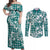 Hibiscus Pakala Aqua Teal Couples Matching Off Shoulder Maxi Dress and Long Sleeve Button Shirt Tropical Floral Stylized - Polynesian Pride