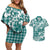 Hibiscus Pakala Aqua Teal Couples Matching Off Shoulder Short Dress and Hawaiian Shirt Tropical Floral Stylized - Polynesian Pride