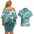 Hibiscus Pakala Aqua Teal Couples Matching Off Shoulder Short Dress and Hawaiian Shirt Tropical Floral Stylized - Polynesian Pride