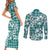 Hibiscus Pakala Aqua Teal Couples Matching Short Sleeve Bodycon Dress and Long Sleeve Button Shirt Tropical Floral Stylized - Polynesian Pride