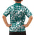 Hibiscus Pakala Aqua Teal Family Matching Long Sleeve Bodycon Dress and Hawaiian Shirt Tropical Floral Stylized - Polynesian Pride
