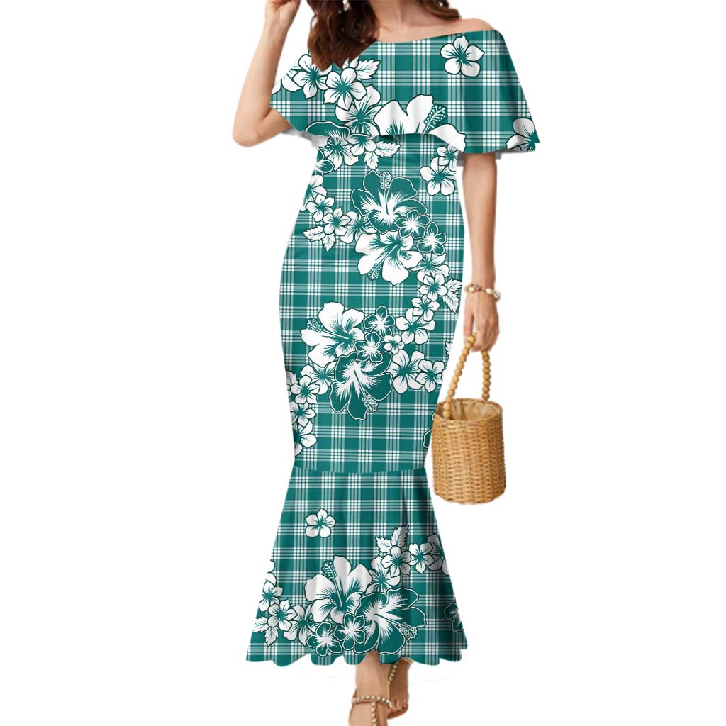 Hibiscus Pakala Aqua Teal Family Matching Mermaid Dress and Hawaiian Shirt Tropical Floral Stylized - Polynesian Pride