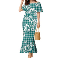 Hibiscus Pakala Aqua Teal Family Matching Mermaid Dress and Hawaiian Shirt Tropical Floral Stylized - Polynesian Pride