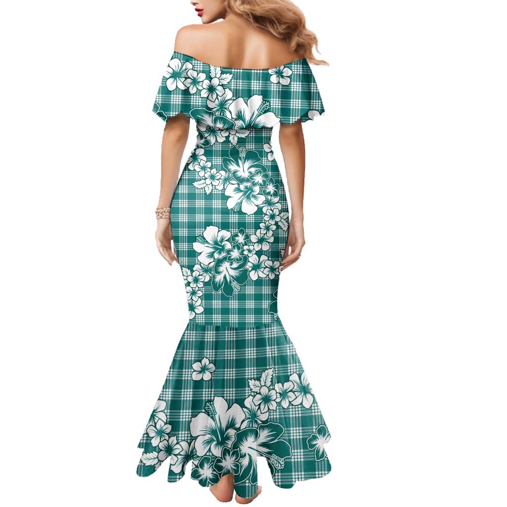 Hibiscus Pakala Aqua Teal Family Matching Mermaid Dress and Hawaiian Shirt Tropical Floral Stylized - Polynesian Pride