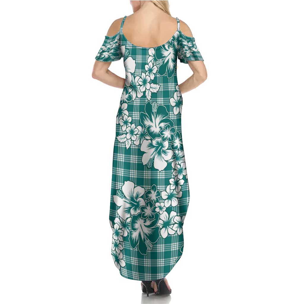 Hibiscus Pakala Aqua Teal Family Matching Summer Maxi Dress and Hawaiian Shirt Tropical Floral Stylized - Polynesian Pride