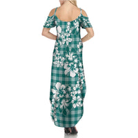 Hibiscus Pakala Aqua Teal Family Matching Summer Maxi Dress and Hawaiian Shirt Tropical Floral Stylized - Polynesian Pride