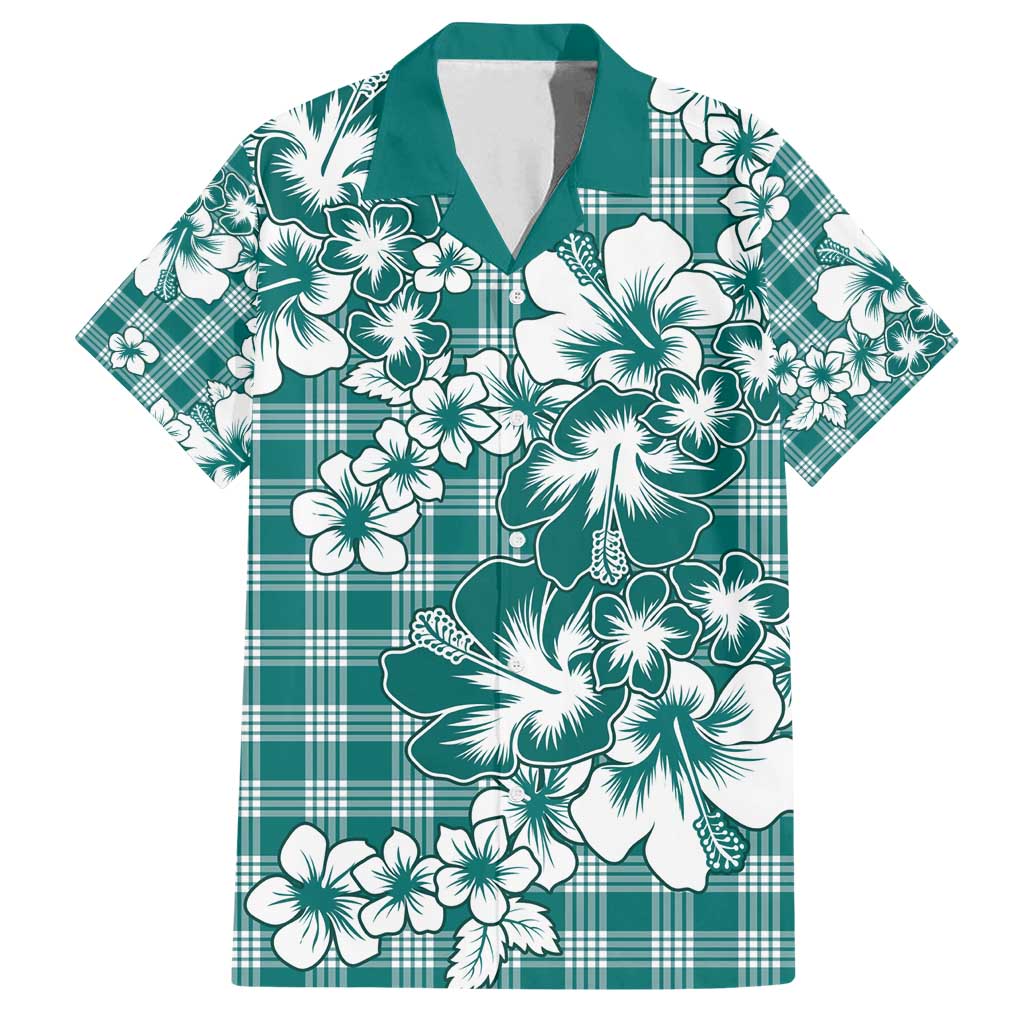 Hibiscus Pakala Aqua Teal Family Matching Tank Maxi Dress and Hawaiian Shirt Tropical Floral Stylized - Polynesian Pride