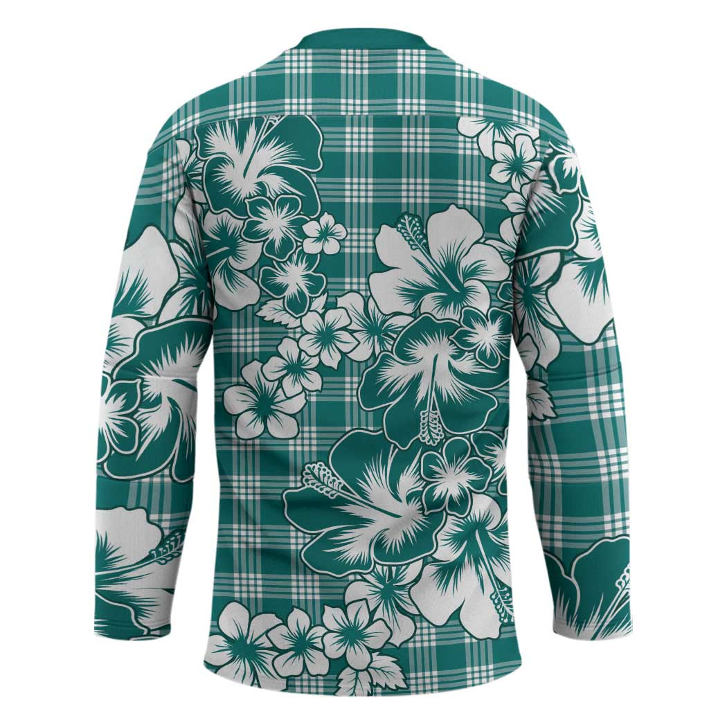 Hibiscus Pakala Aqua Teal Hockey Jersey Tropical Floral Stylized - Polynesian Pride