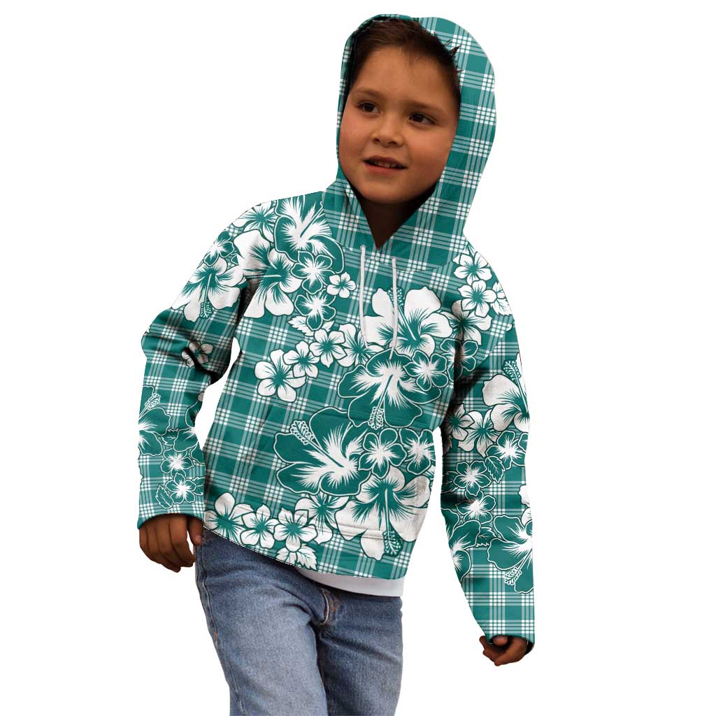 Hibiscus Pakala Aqua Teal Kid Hoodie Tropical Floral Stylized - Polynesian Pride