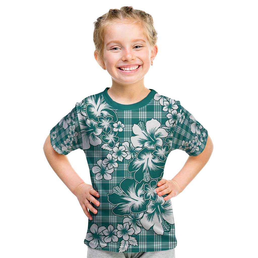 Hibiscus Pakala Aqua Teal Kid T Shirt Tropical Floral Stylized LT01 Teal - Polynesian Pride