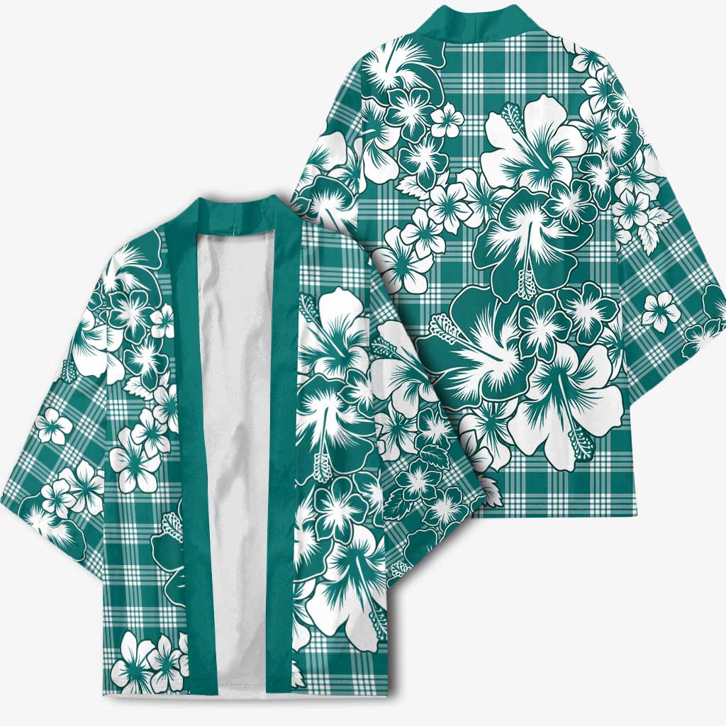 Hibiscus Pakala Aqua Teal Kimono Tropical Floral Stylized - Polynesian Pride