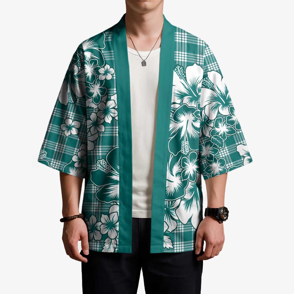 Hibiscus Pakala Aqua Teal Kimono Tropical Floral Stylized - Polynesian Pride