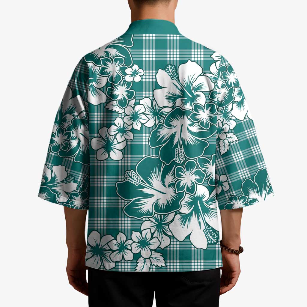 Hibiscus Pakala Aqua Teal Kimono Tropical Floral Stylized - Polynesian Pride