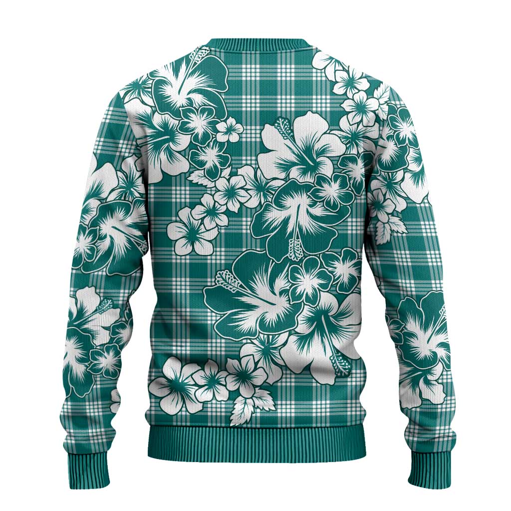 Hibiscus Pakala Aqua Teal Ugly Christmas Sweater Tropical Floral Stylized - Polynesian Pride