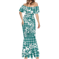 Hibiscus Pakala Aqua Teal Mermaid Dress Tropical Floral Stylized - Polynesian Pride