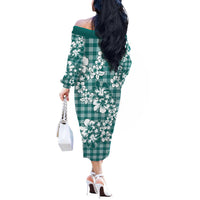 Hibiscus Pakala Aqua Teal Off The Shoulder Long Sleeve Dress Tropical Floral Stylized - Polynesian Pride