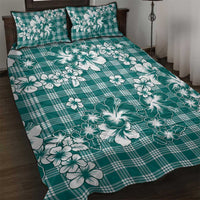 Hibiscus Pakala Aqua Teal Quilt Bed Set Tropical Floral Stylized - Polynesian Pride