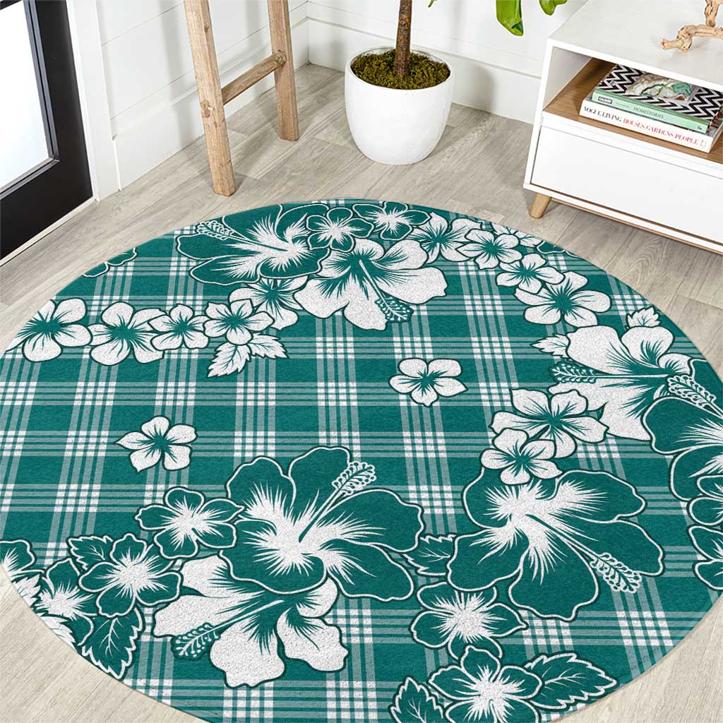 Hibiscus Pakala Aqua Teal Round Carpet Tropical Floral Stylized - Polynesian Pride
