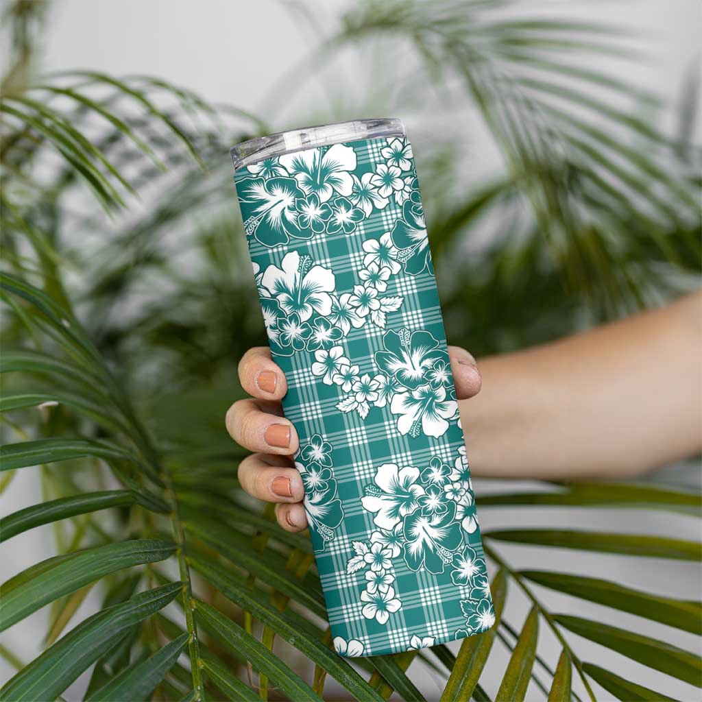 Hibiscus Pakala Aqua Teal Skinny Tumbler Tropical Floral Stylized - Polynesian Pride
